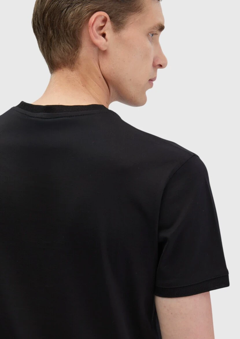 Black Plain Crew Neck 100% Cotton T-Shirt - 4