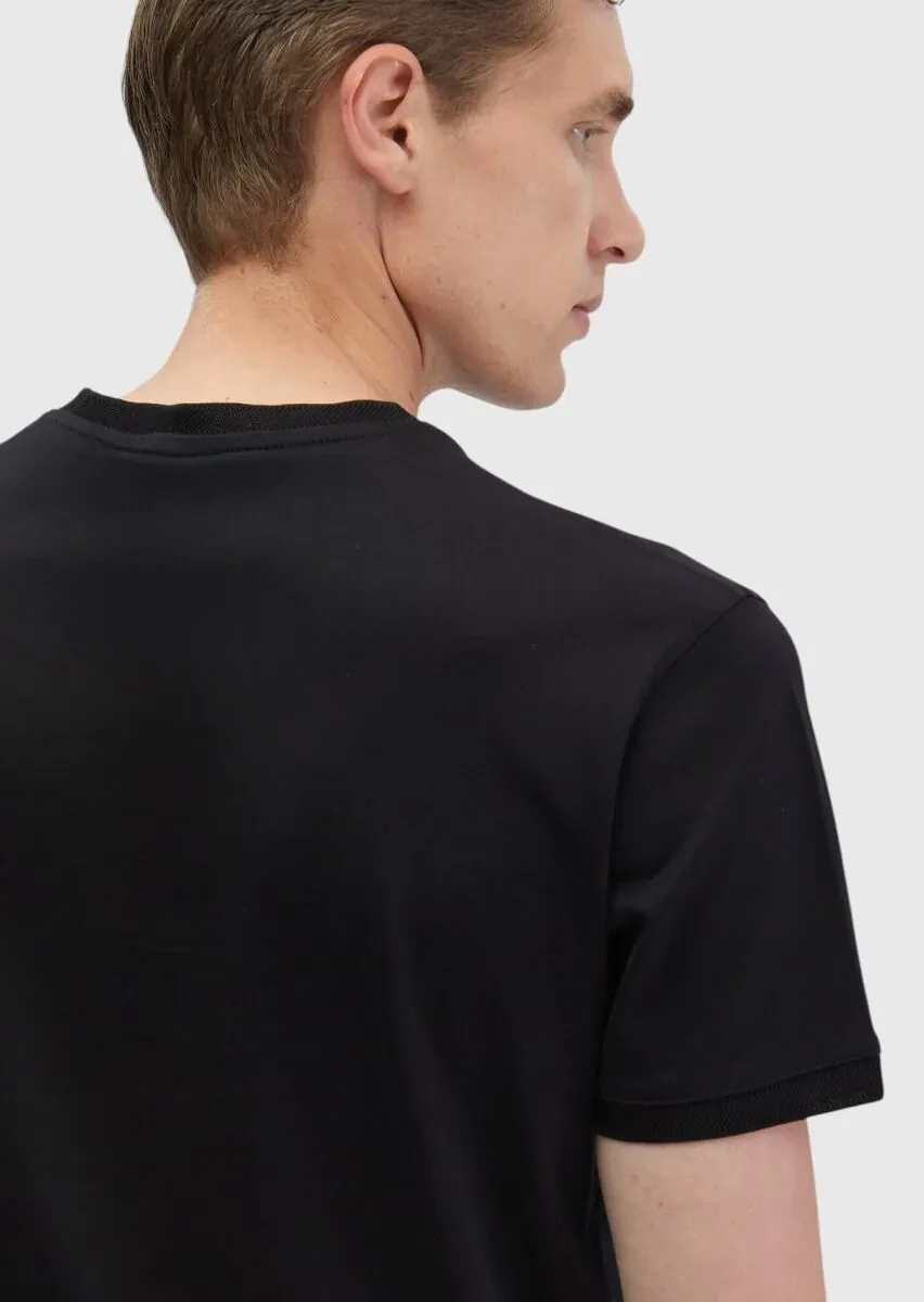 Black Plain Crew Neck 100% Cotton T-Shirt - 4