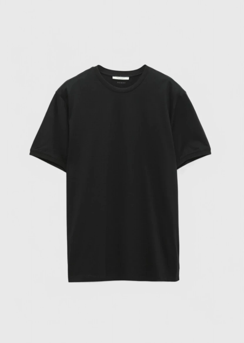 Black Plain Crew Neck 100% Cotton T-Shirt - 6