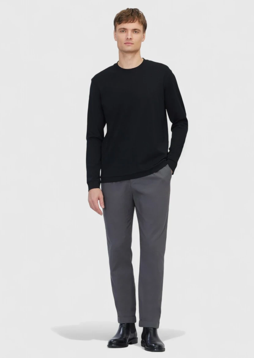Black Plain Crew Neck 100% Cotton T-Shirt - RAMSEY