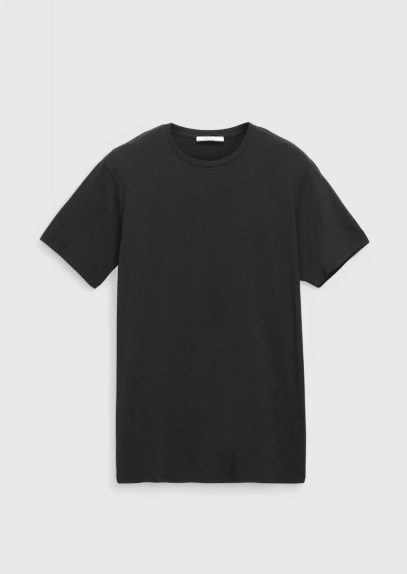 Black Plain Crew Neck Cotton Blended T-Shirt - 6