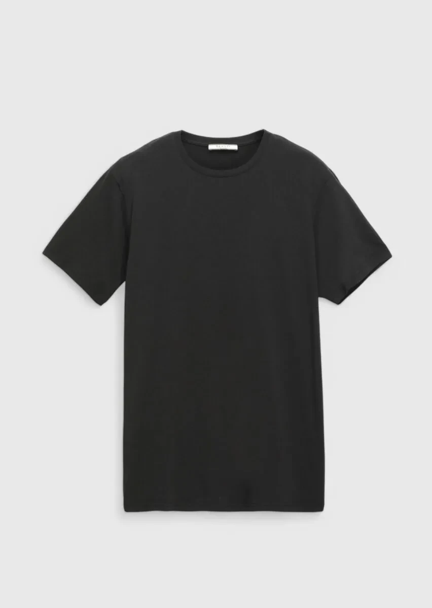Black Plain Crew Neck Cotton Blended T-Shirt - 6