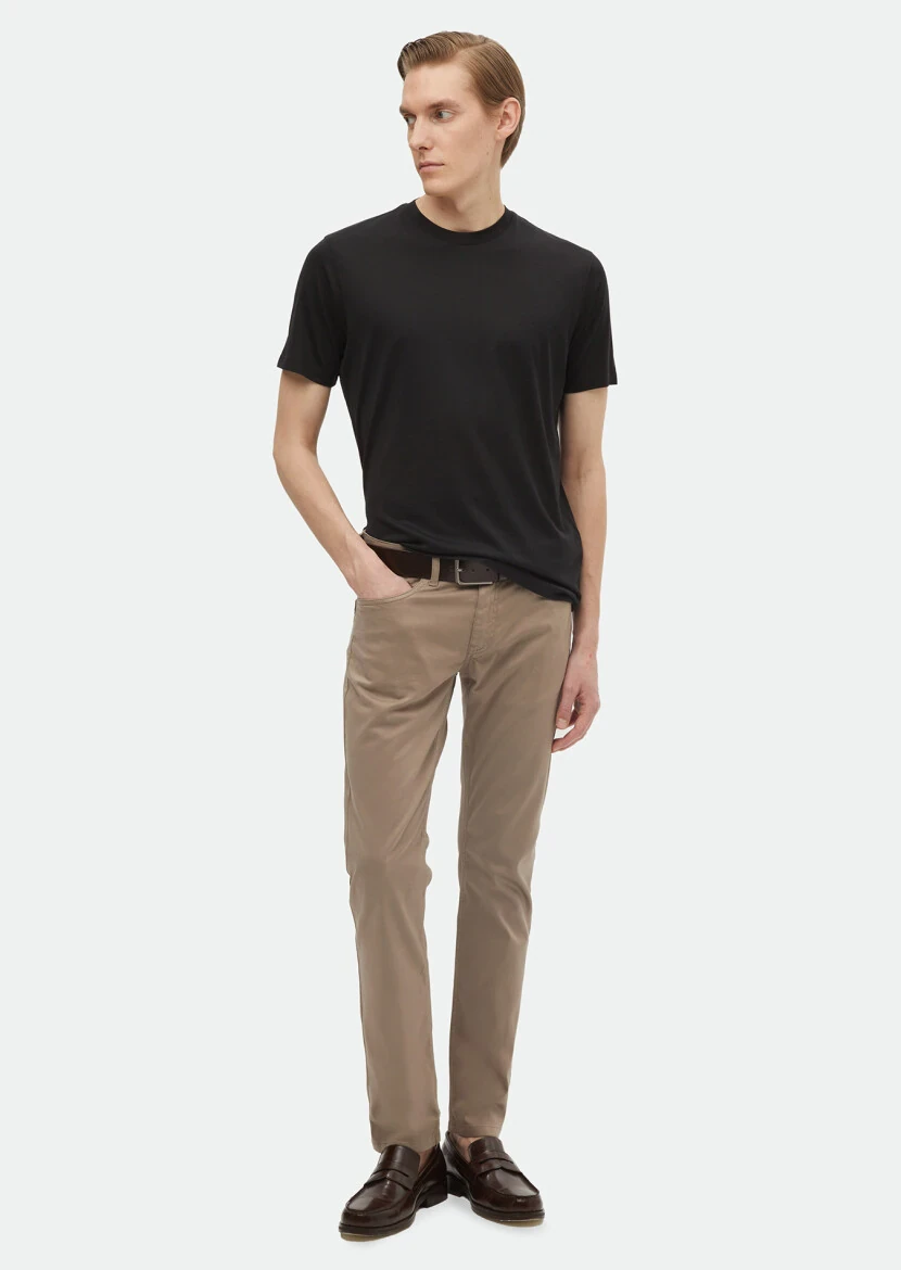 Black Plain Crew Neck Silk Blended T-Shirt - RAMSEY