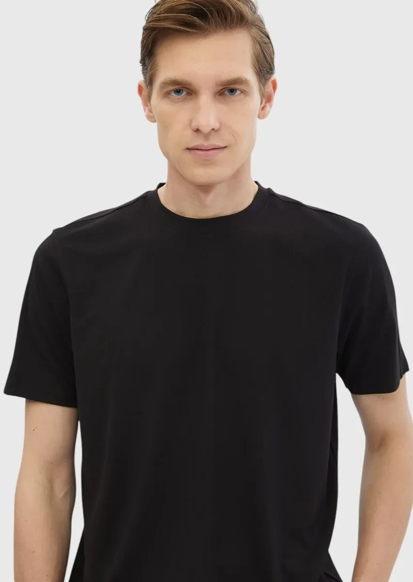 Black Plain Crew Neck T-Shirt - 3