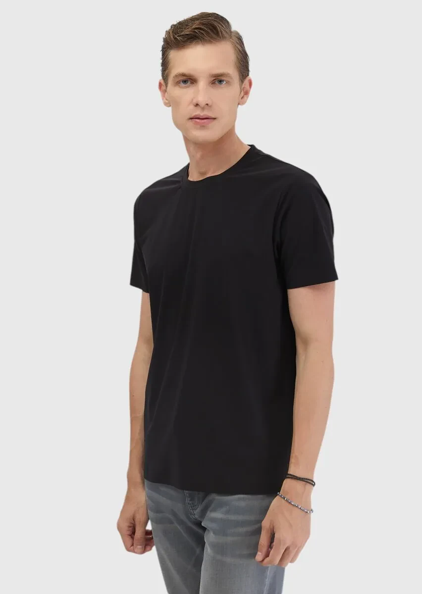 Black Plain Crew Neck T-Shirt - 1