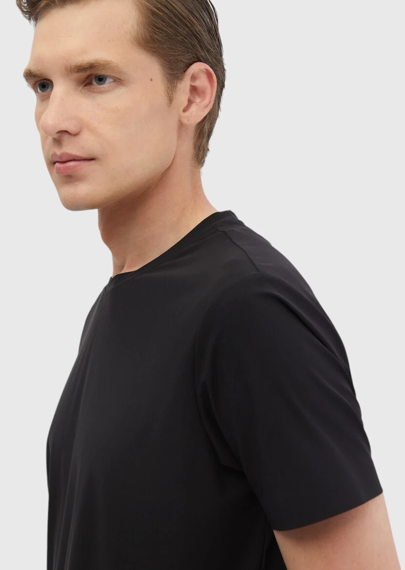 Black Plain Crew Neck T-Shirt - 5