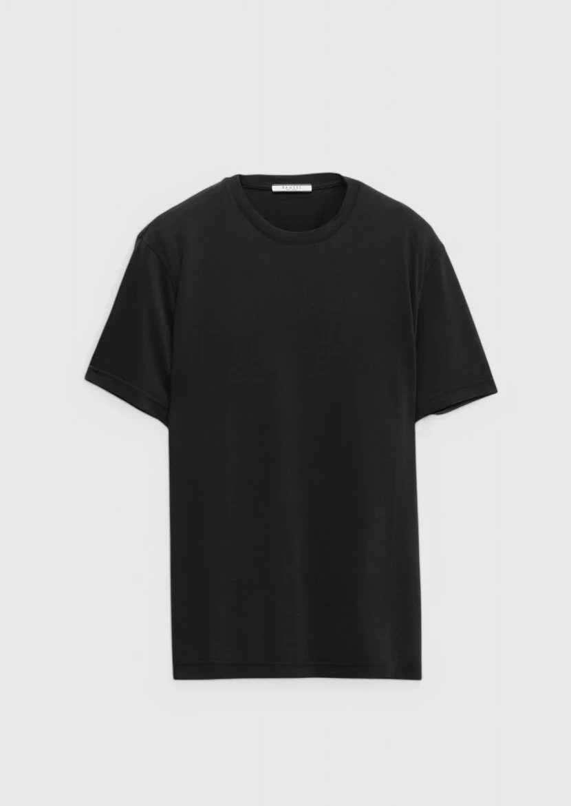 Black Plain Crew Neck T-Shirt - 5