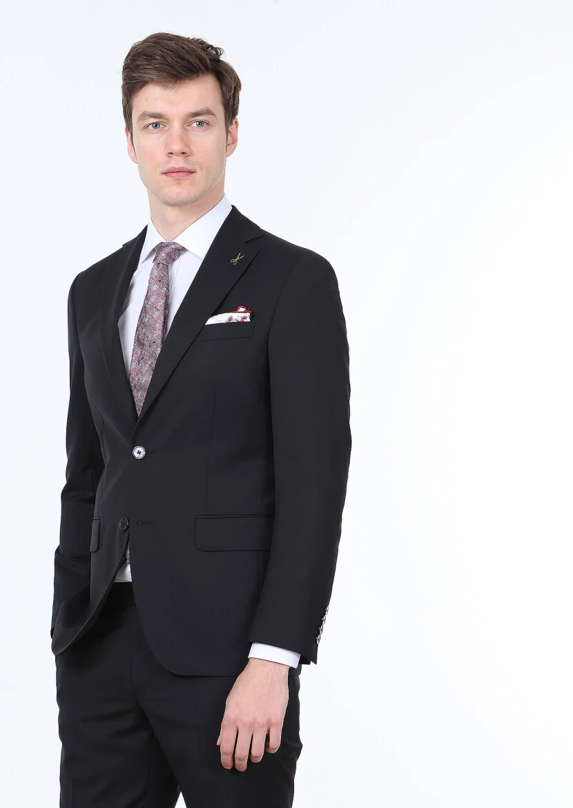 Black Plain Modern Fit 100% Wool Suit - RAMSEY