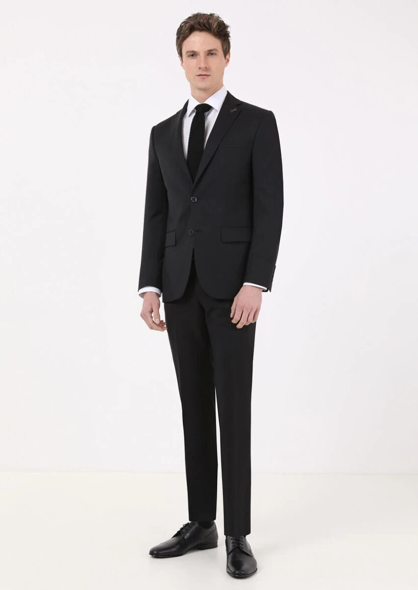 Black Plain Modern Fit 100% Wool Suit - RAMSEY