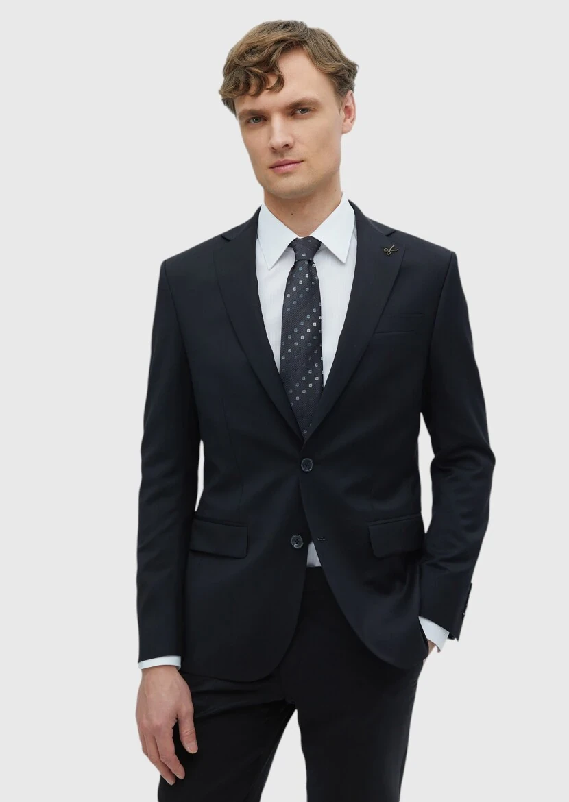 Black Plain Modern Fit 100% Wool Suit - RAMSEY