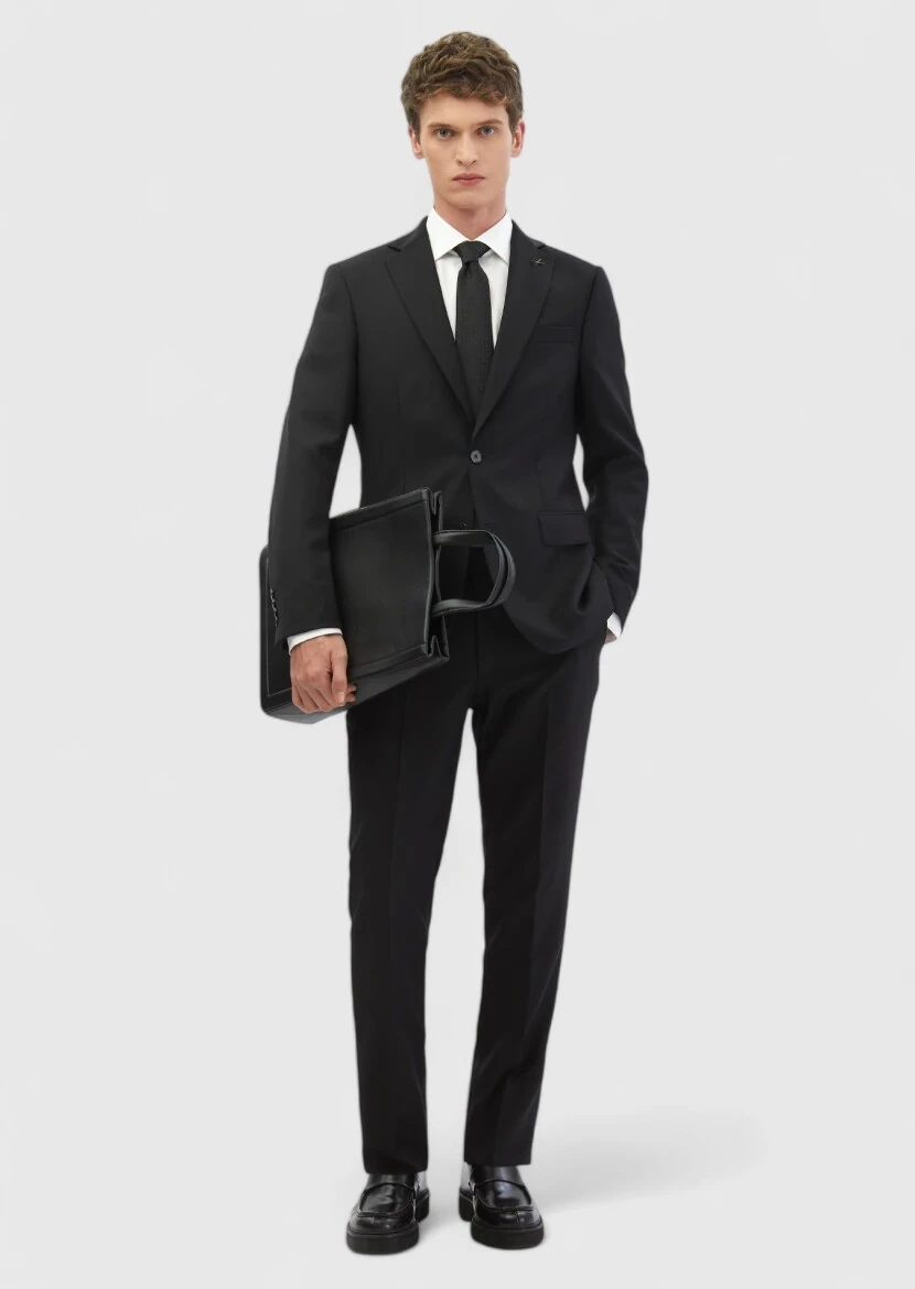Black Plain Modern Fit 100% Wool Suit - RAMSEY