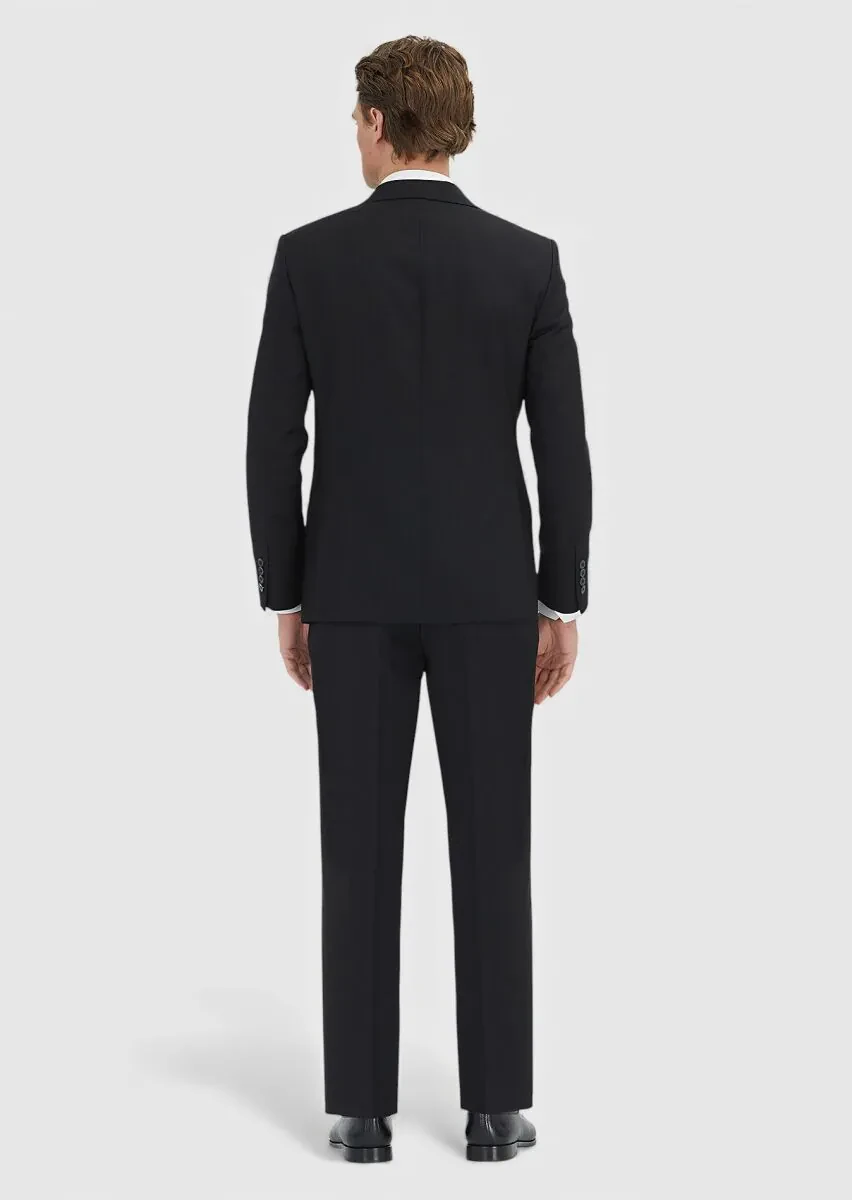 Black Plain Modern Fit 100% Wool Suit - 5