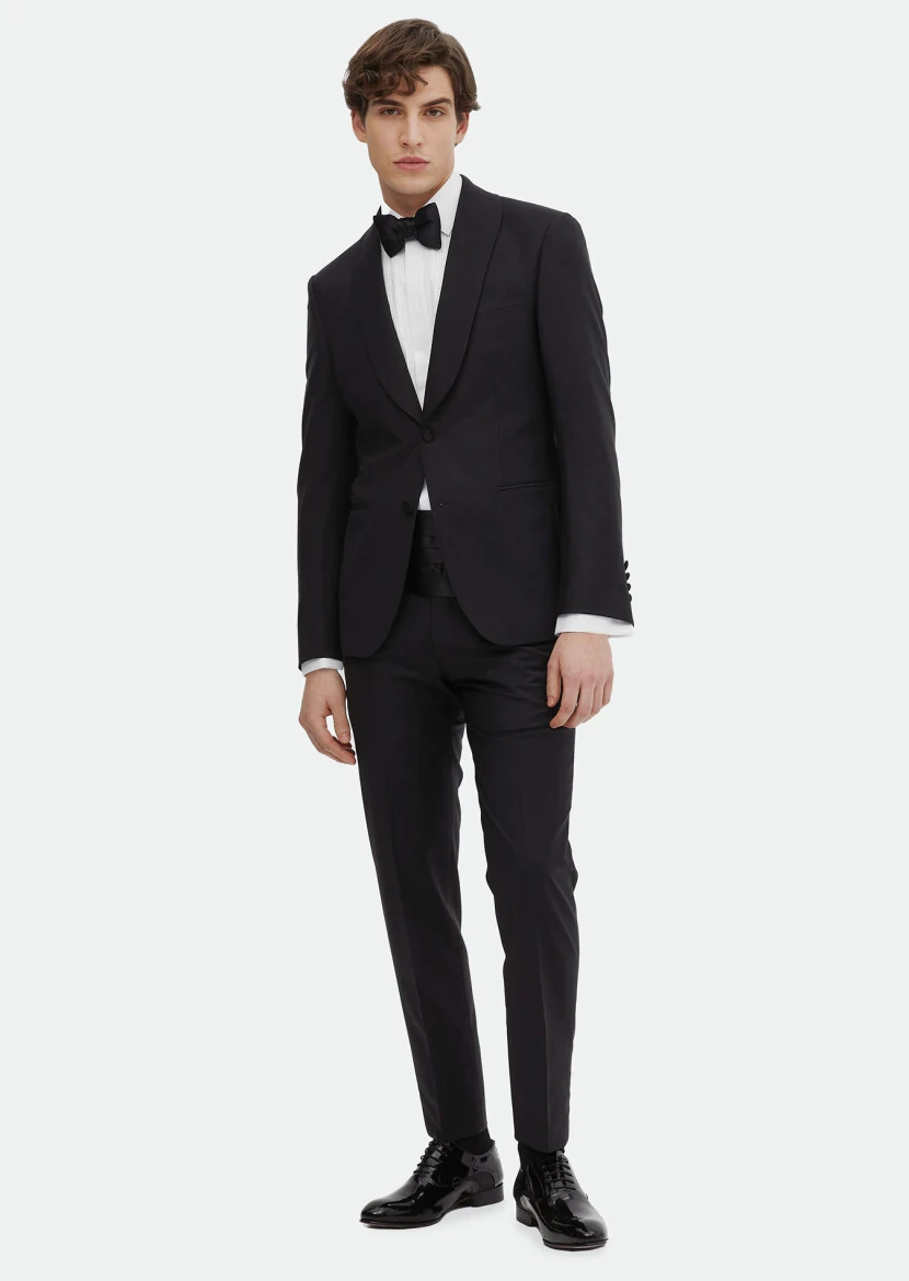 Black Plain Modern Fit Butterfly Collar Weaving Tuxedo - RAMSEY