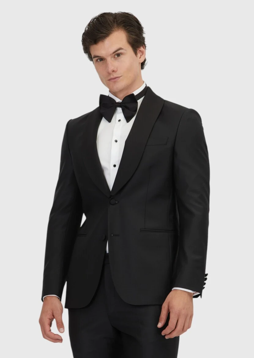 Black Plain Modern Fit Weaving Tuxedo - RAMSEY
