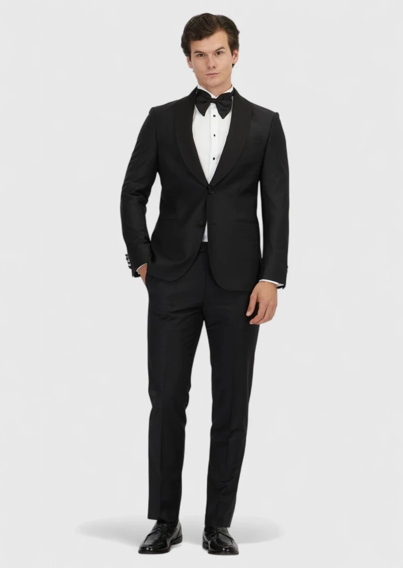 Black Plain Modern Fit Weaving Tuxedo - RAMSEY