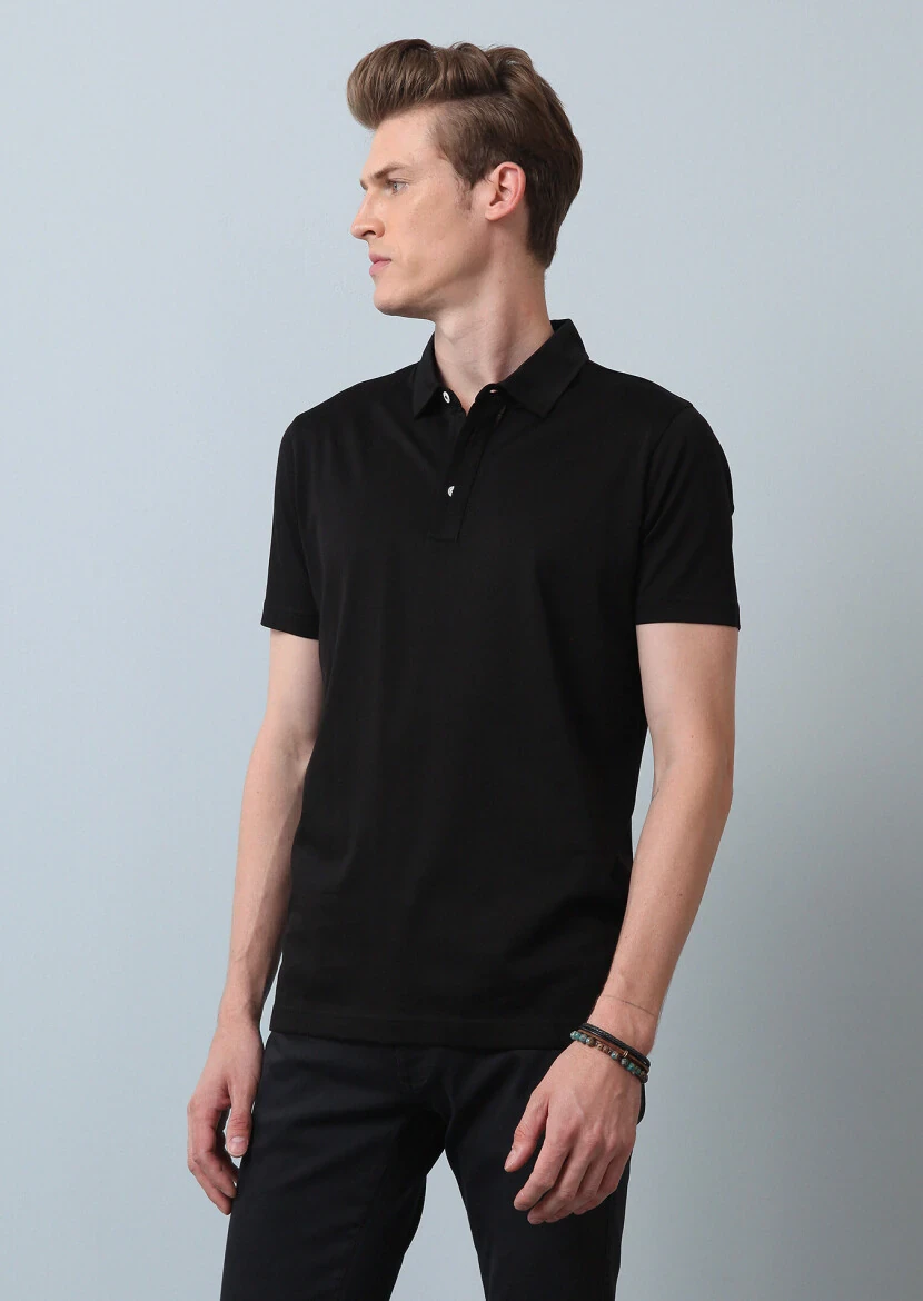 Black Plain Polo Neck 100% Cotton T-Shirt 