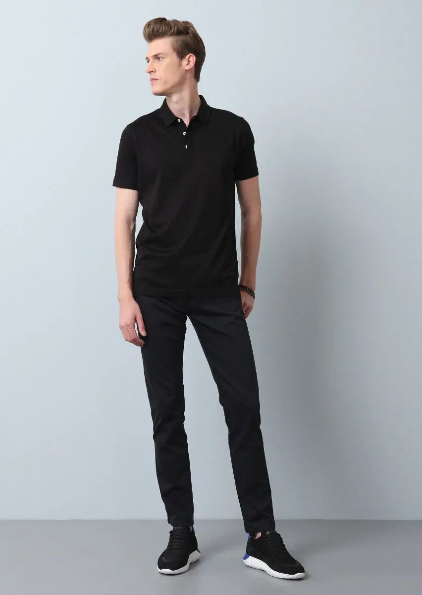 Black Plain Polo Neck 100% Cotton T-Shirt - 3