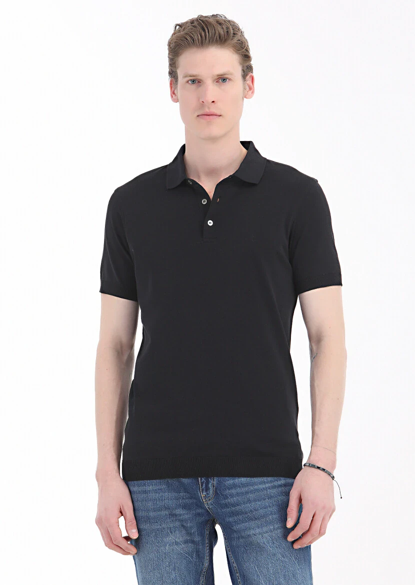 Black Plain Polo Neck 100% Cotton T-Shirt 