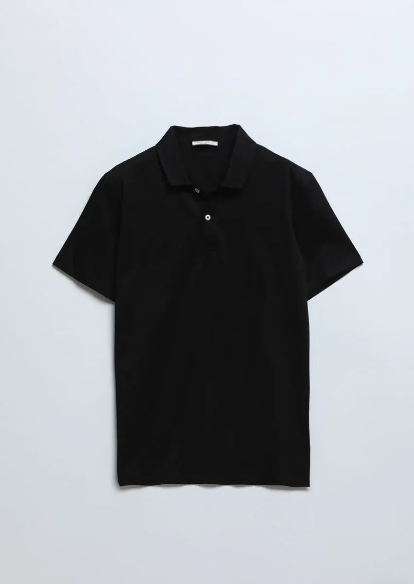 Black Plain Polo Neck 100% Cotton T-Shirt - 7