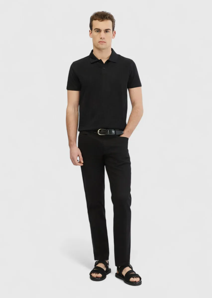 Black Plain Polo Neck 100% Cotton T-Shirt - 2