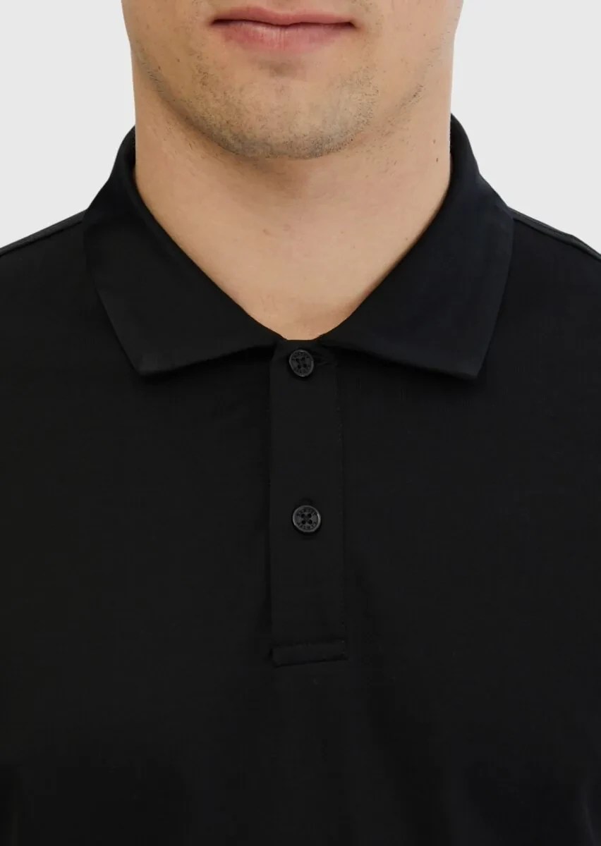 Black Plain Polo Neck 100% Cotton T-Shirt - 4