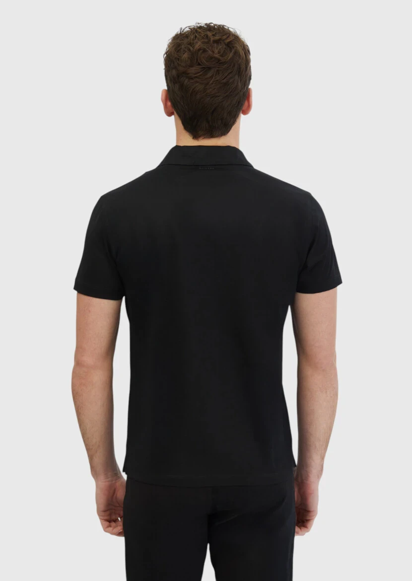 Black Plain Polo Neck 100% Cotton T-Shirt - 5