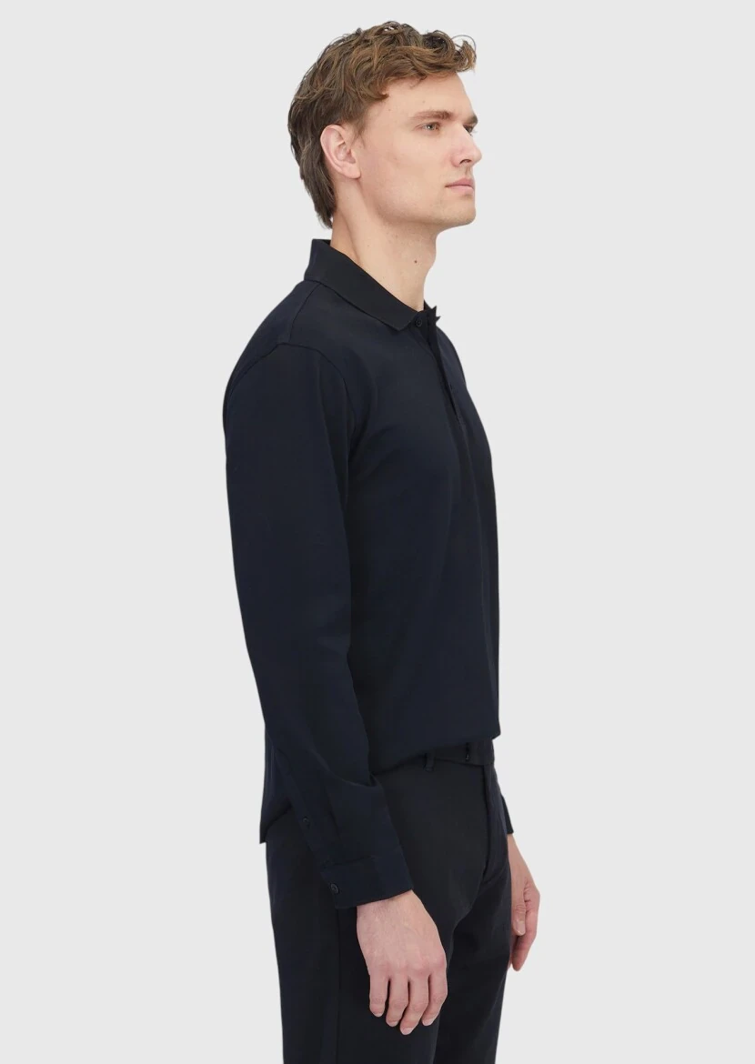 Black Plain Polo Neck 100% Cotton T-Shirt - 3