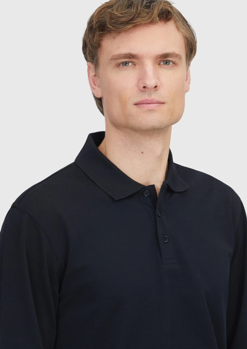 Black Plain Polo Neck 100% Cotton T-Shirt - 4