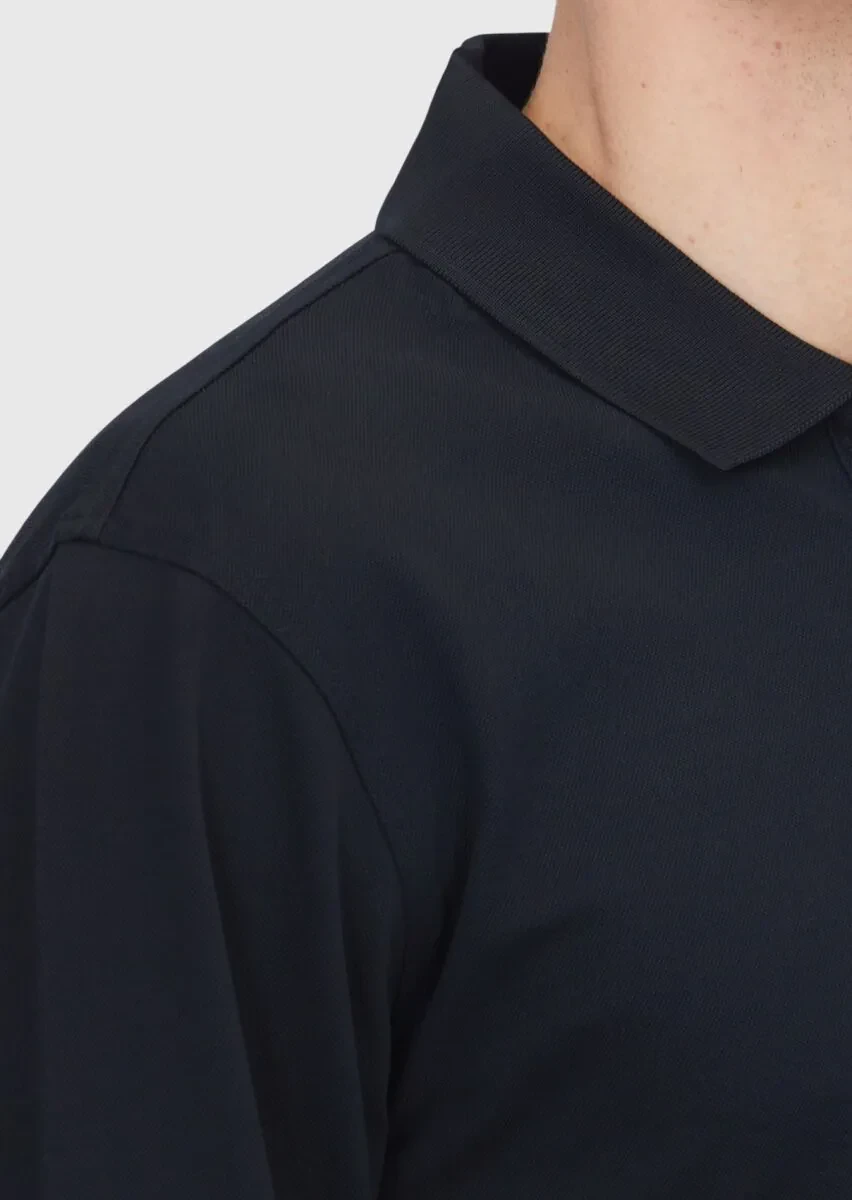 Black Plain Polo Neck 100% Cotton T-Shirt - 5
