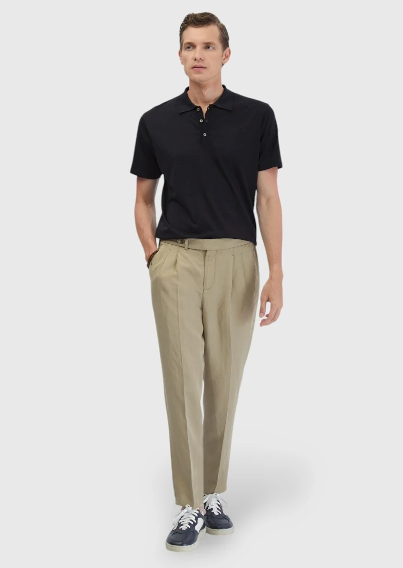 Black Plain Polo Neck Cotton Blended T-Shirt - RAMSEY