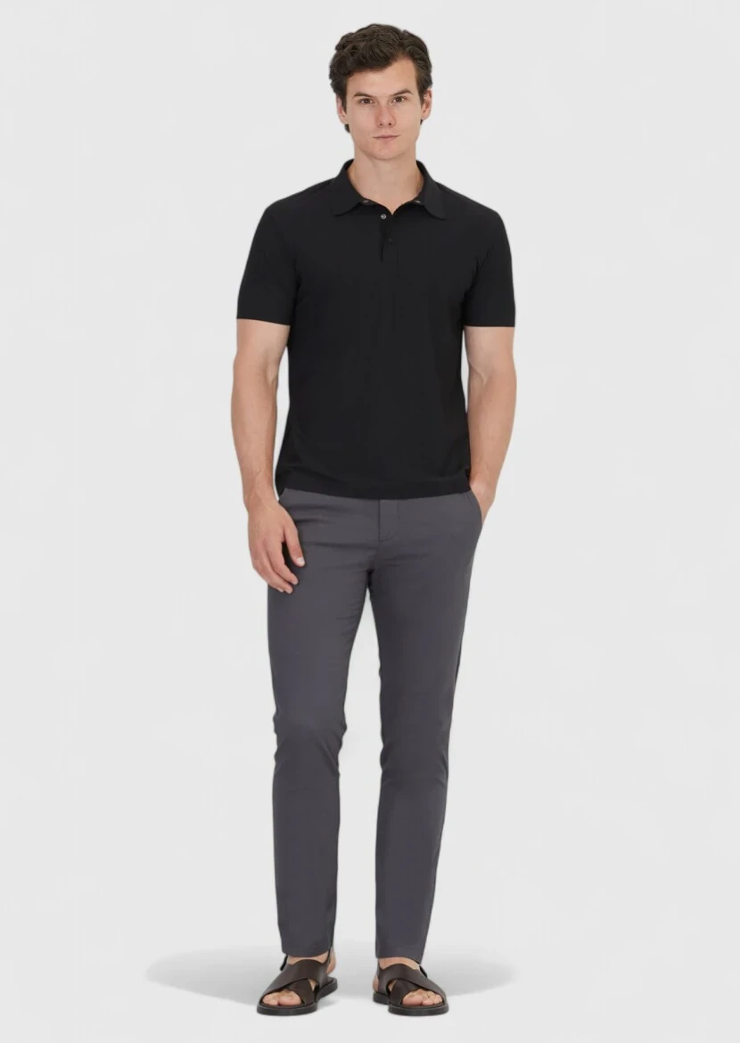 Black Plain Polo Neck T-Shirt - RAMSEY