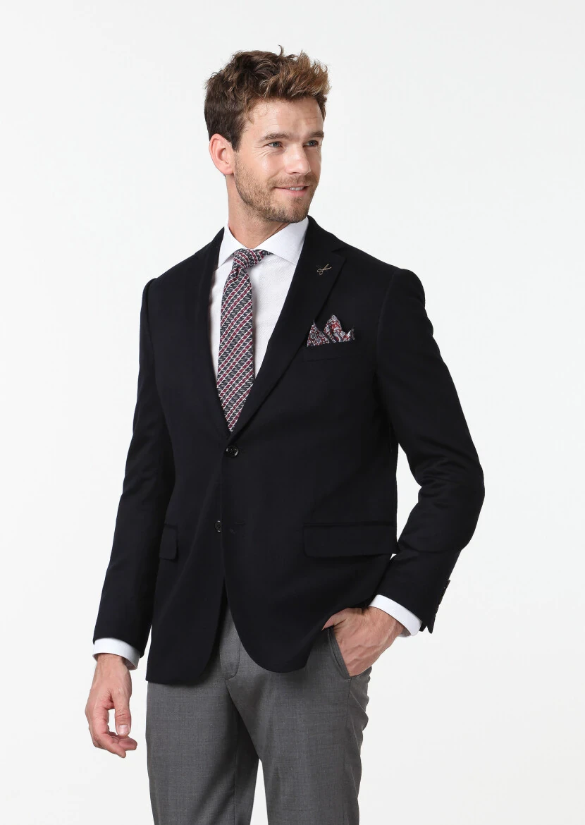 Black Plain Regular Fit 100% Cashmire Jacket - 2