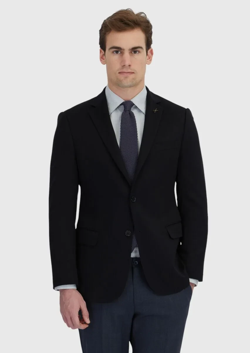 Black Plain Regular Fit 100% Cashmire Jacket - 1