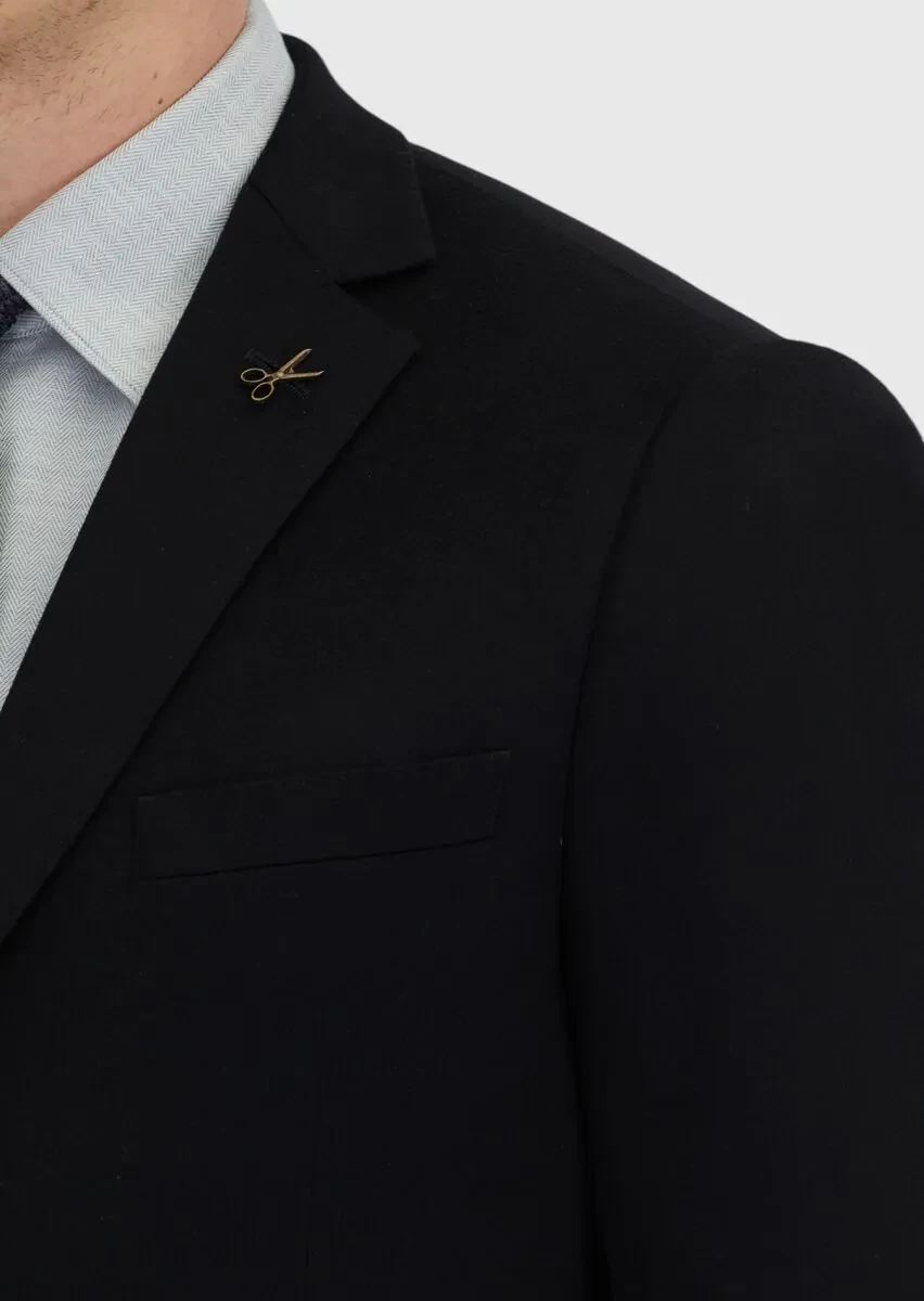 Black Plain Regular Fit 100% Cashmire Jacket - 5