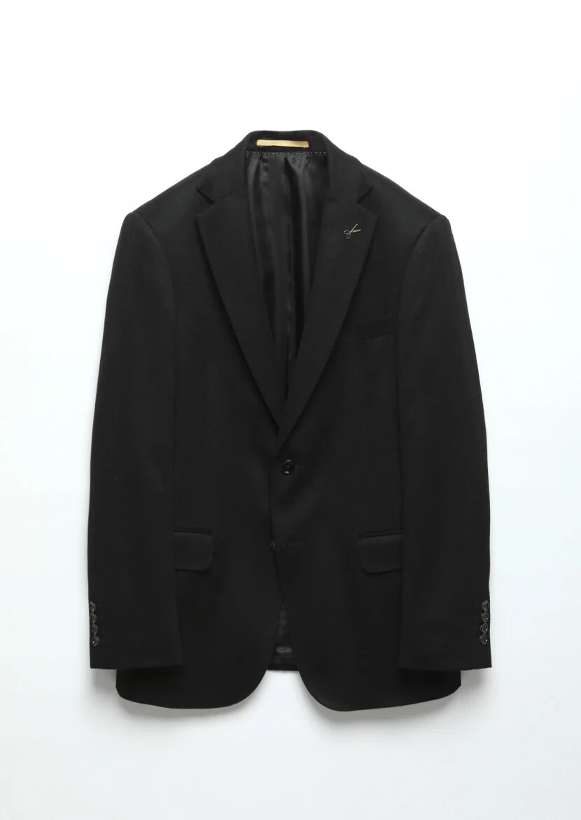 Black Plain Regular Fit 100% Cashmire Jacket - 8