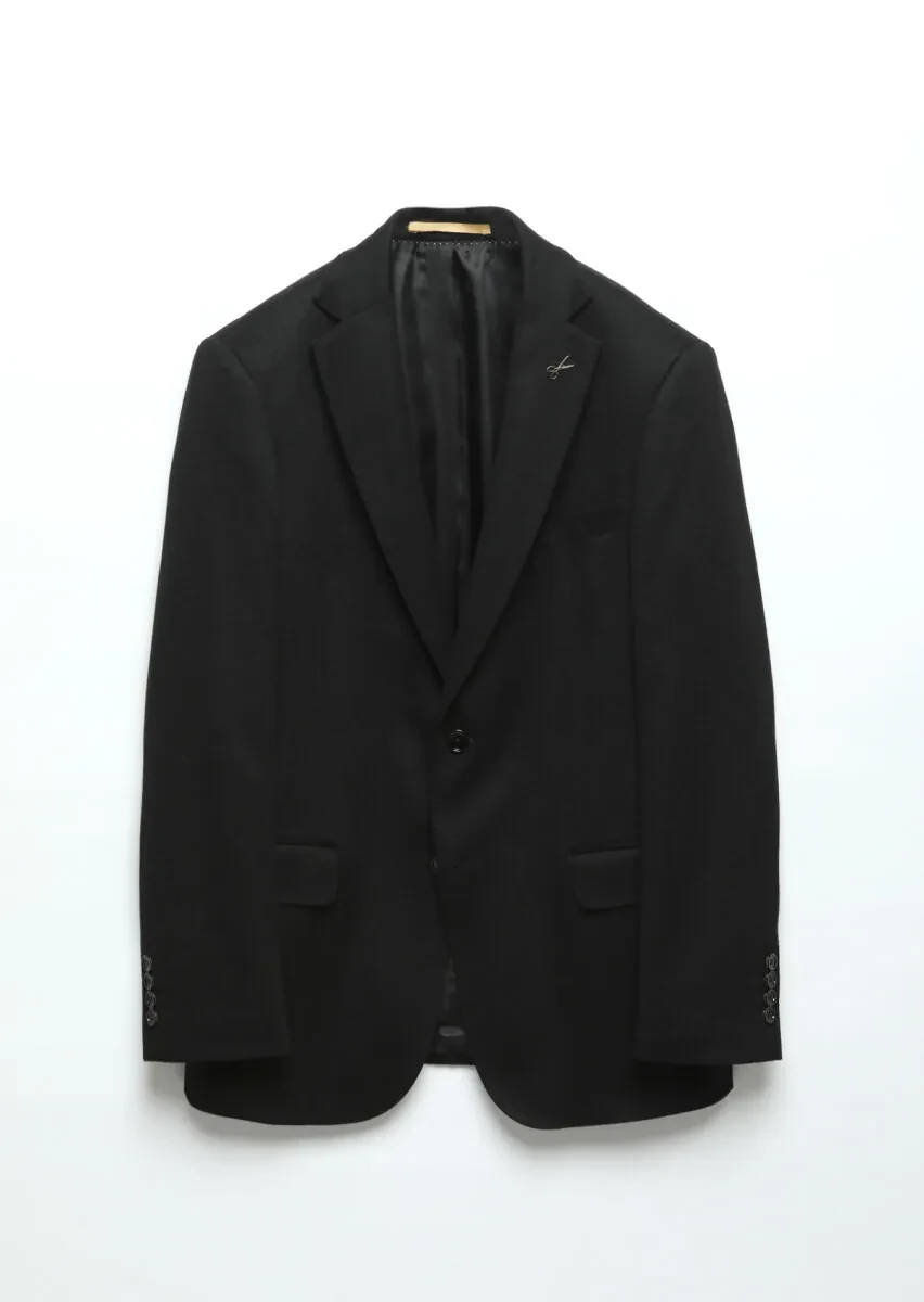 Black Plain Regular Fit 100% Cashmire Jacket - 8