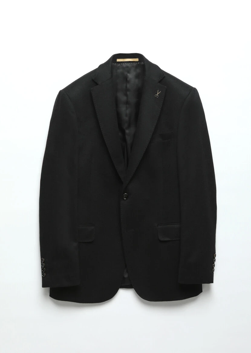 Black Plain Regular Fit 100% Cashmire Jacket - 9