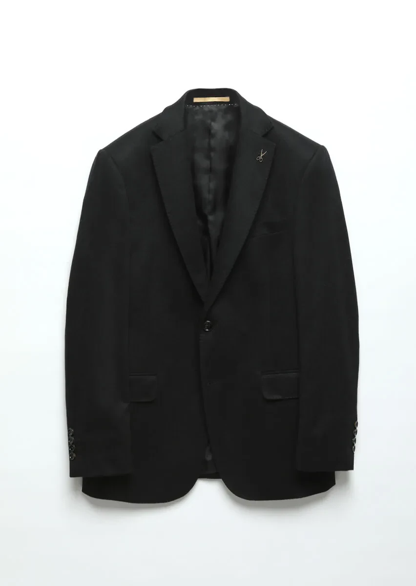 Black Plain Regular Fit 100% Cashmire Jacket - 9