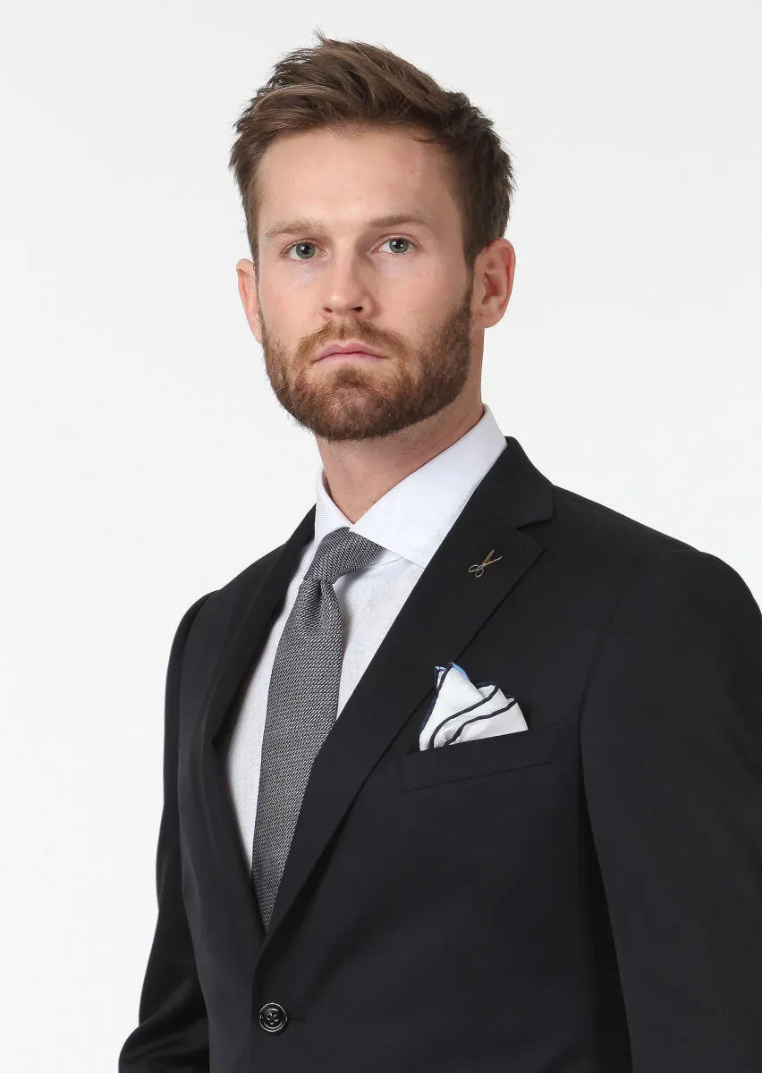 Black Plain Regular Fit 100% Wool Suit - 3