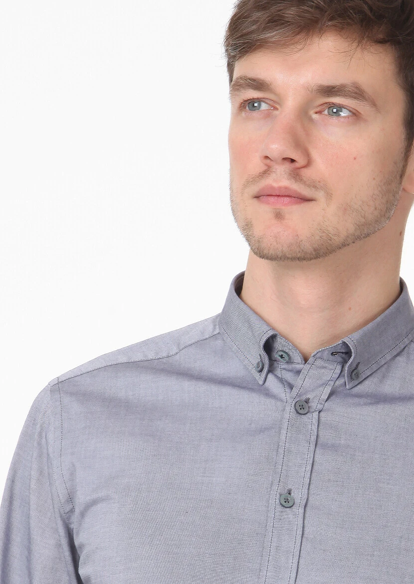 Black Plain Regular Fit Weaving Casual 100% Cotton Shirt - 2