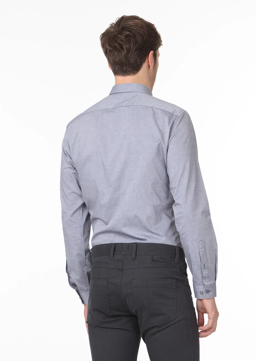 Black Plain Regular Fit Weaving Casual 100% Cotton Shirt - 4