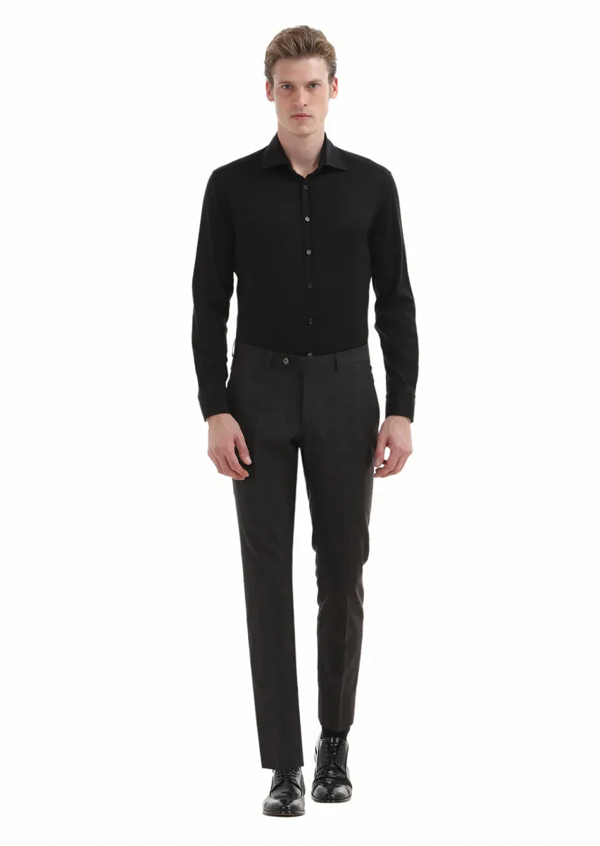 Black Plain Regular Fit Weaving Classical 100% Cotton Shirt - 1