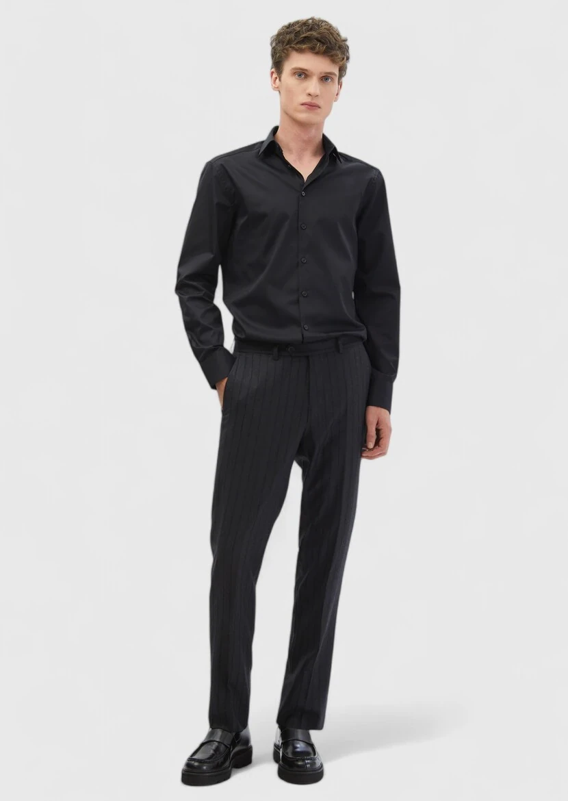 Black Plain Regular Fit Weaving Classical 100% Cotton Shirt 