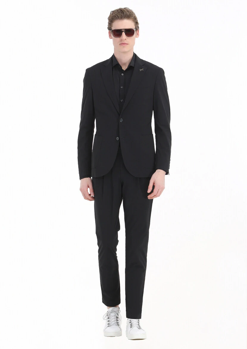 Black Plain Regular Fit Weaving Classical Shirt - 5