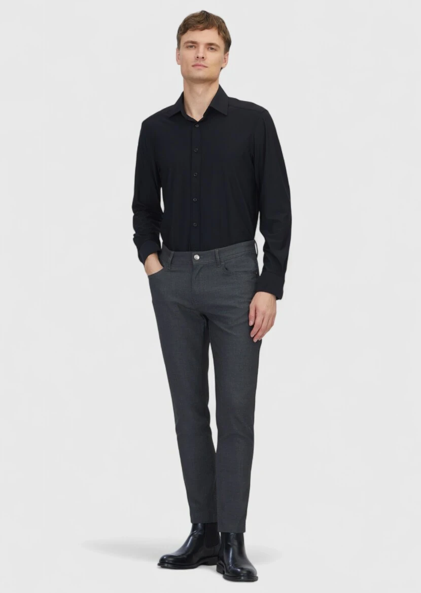 Black Plain Regular Fit Weaving Classical Shirt 