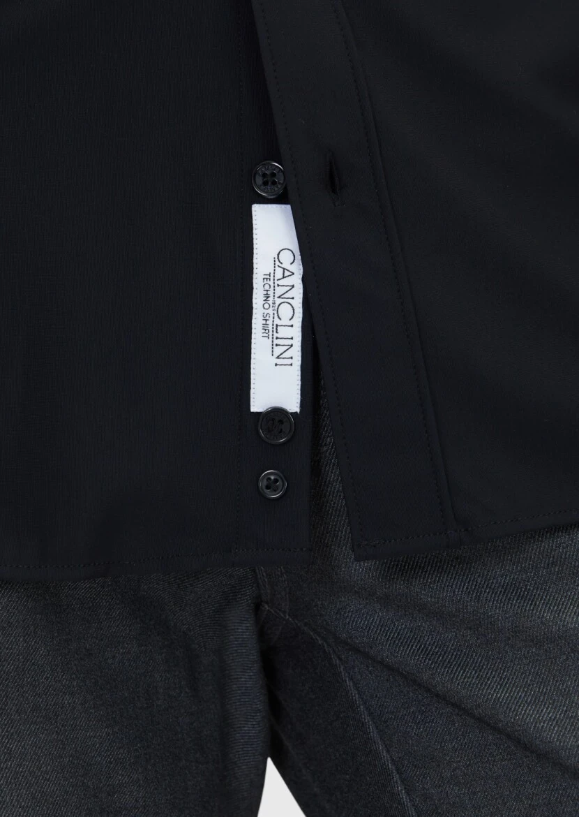 Black Plain Regular Fit Weaving Classical Shirt - 6