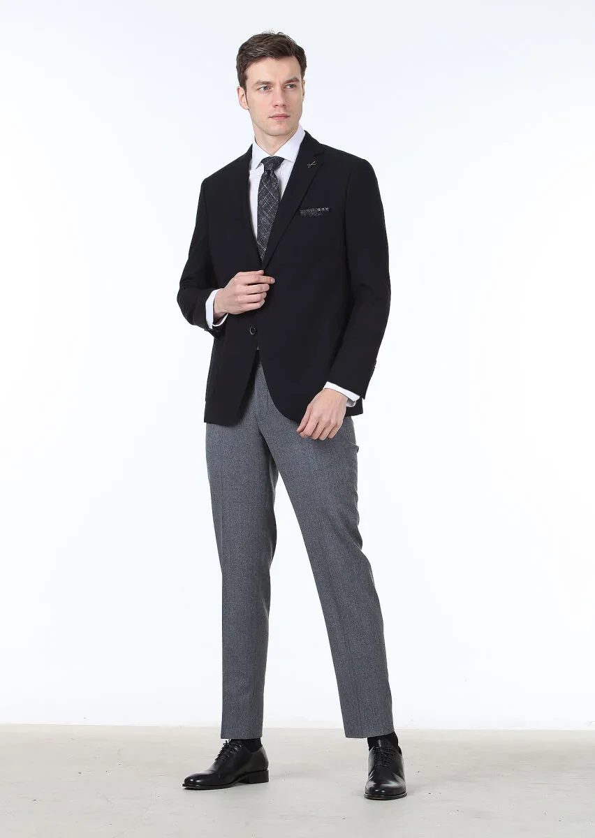 Black Plain Regular Fit Wool Blended Jacket - 3