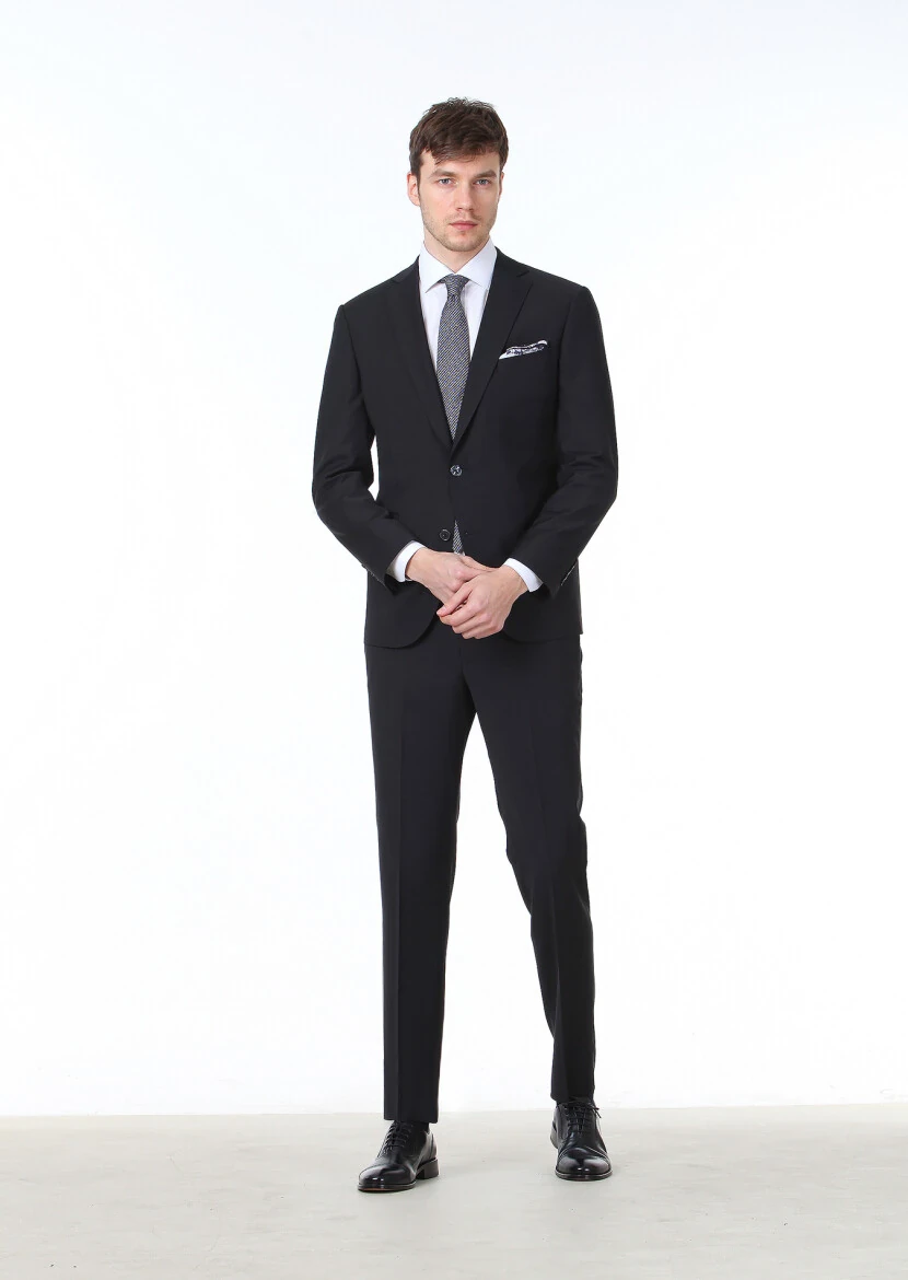 Black Plain Regular Fit Wool Blended Suit - RAMSEY