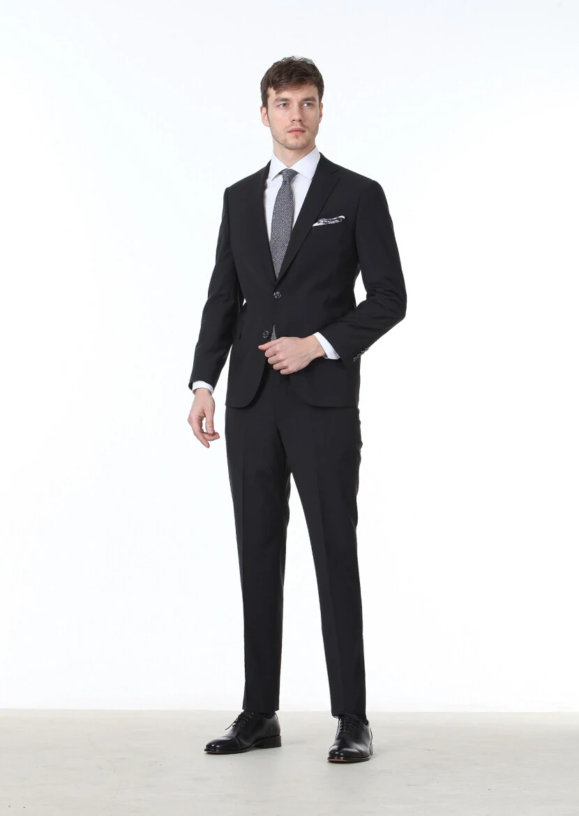 Black Plain Regular Fit Wool Blended Suit - RAMSEY