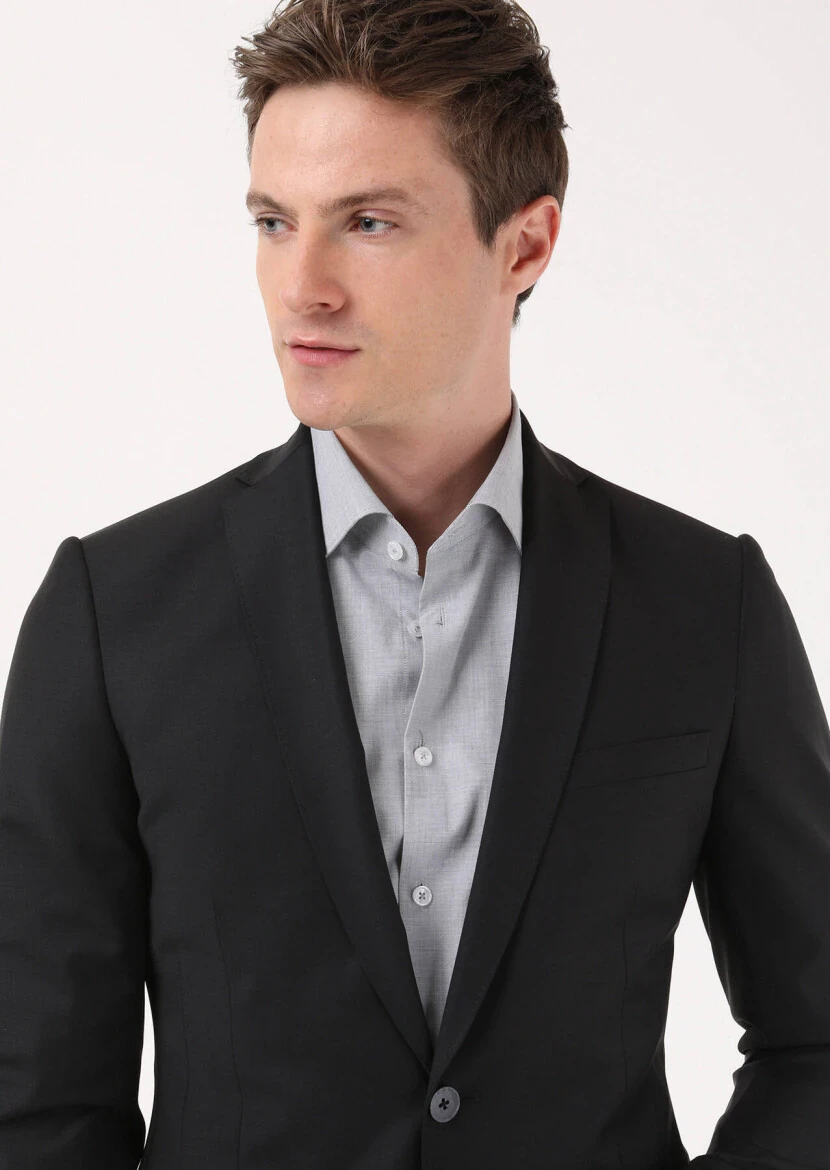 Black Plain Regular Fit Wool Blended Suit - RAMSEY